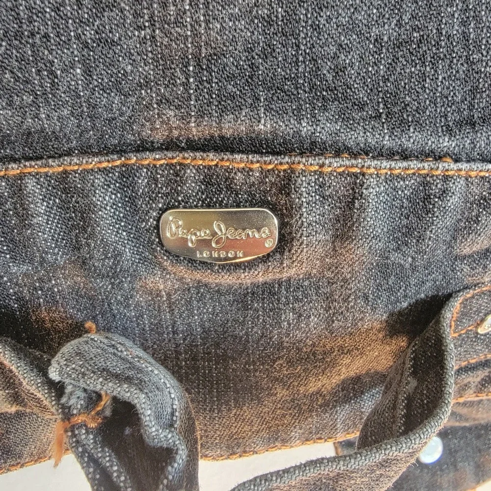 Pepe Jeans London Mens Distressed Denim Jacket Black Punk Graphic Patches Size M